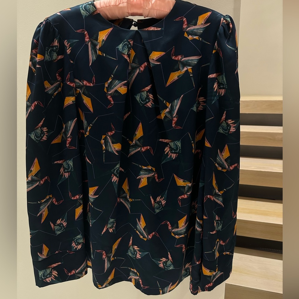Handmade Woman Silk Blouse (colors Dark Blue,Gold/Orange, Pink, Green) - Size S